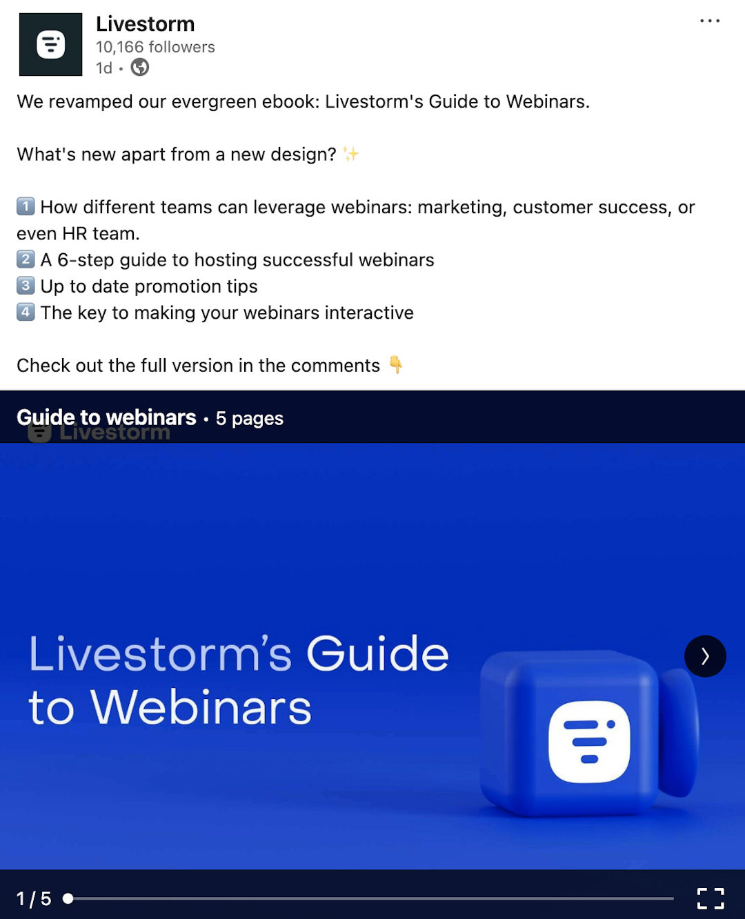Livestorm LinkedIn carousel post
