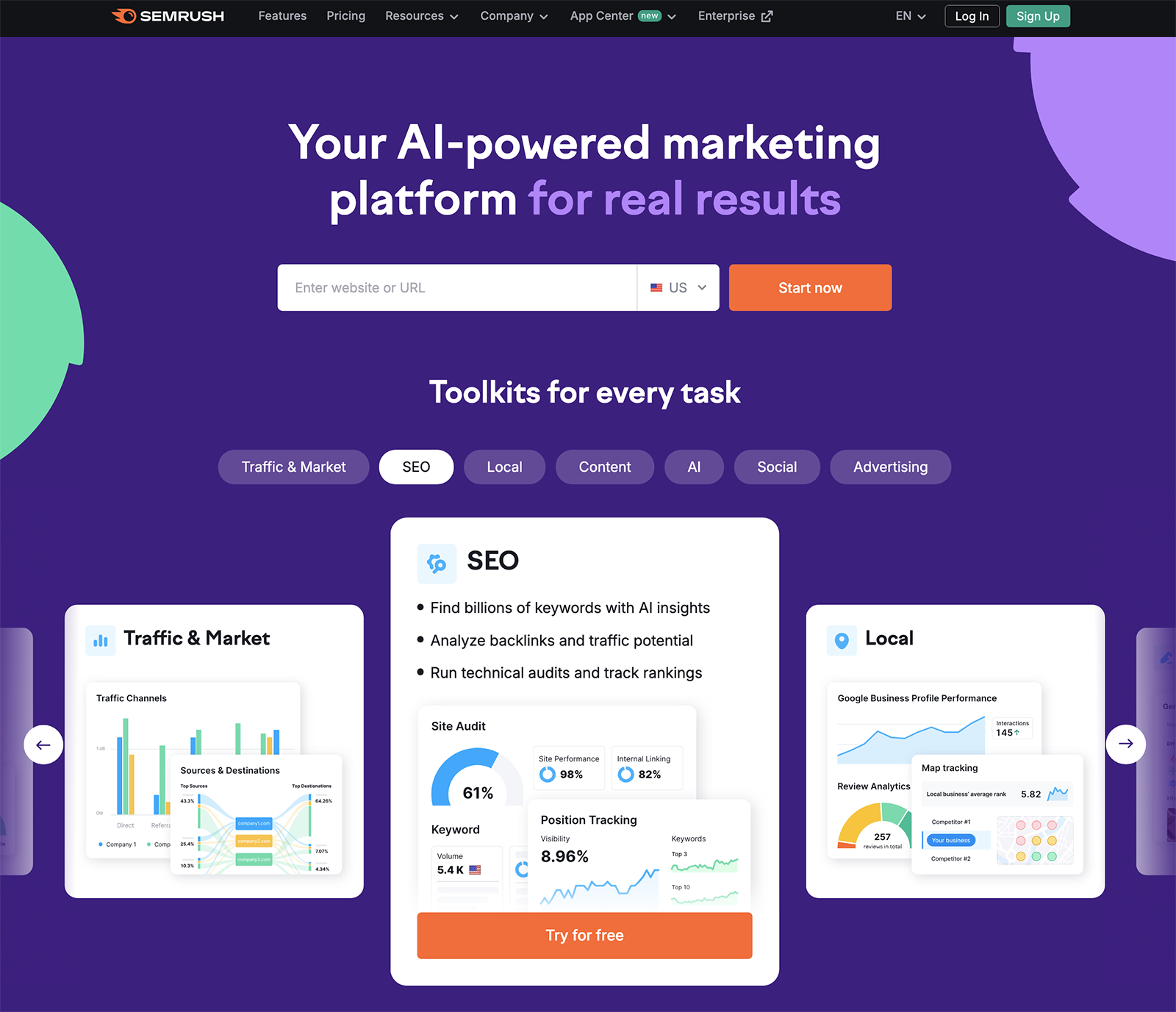 Semrush homepage
