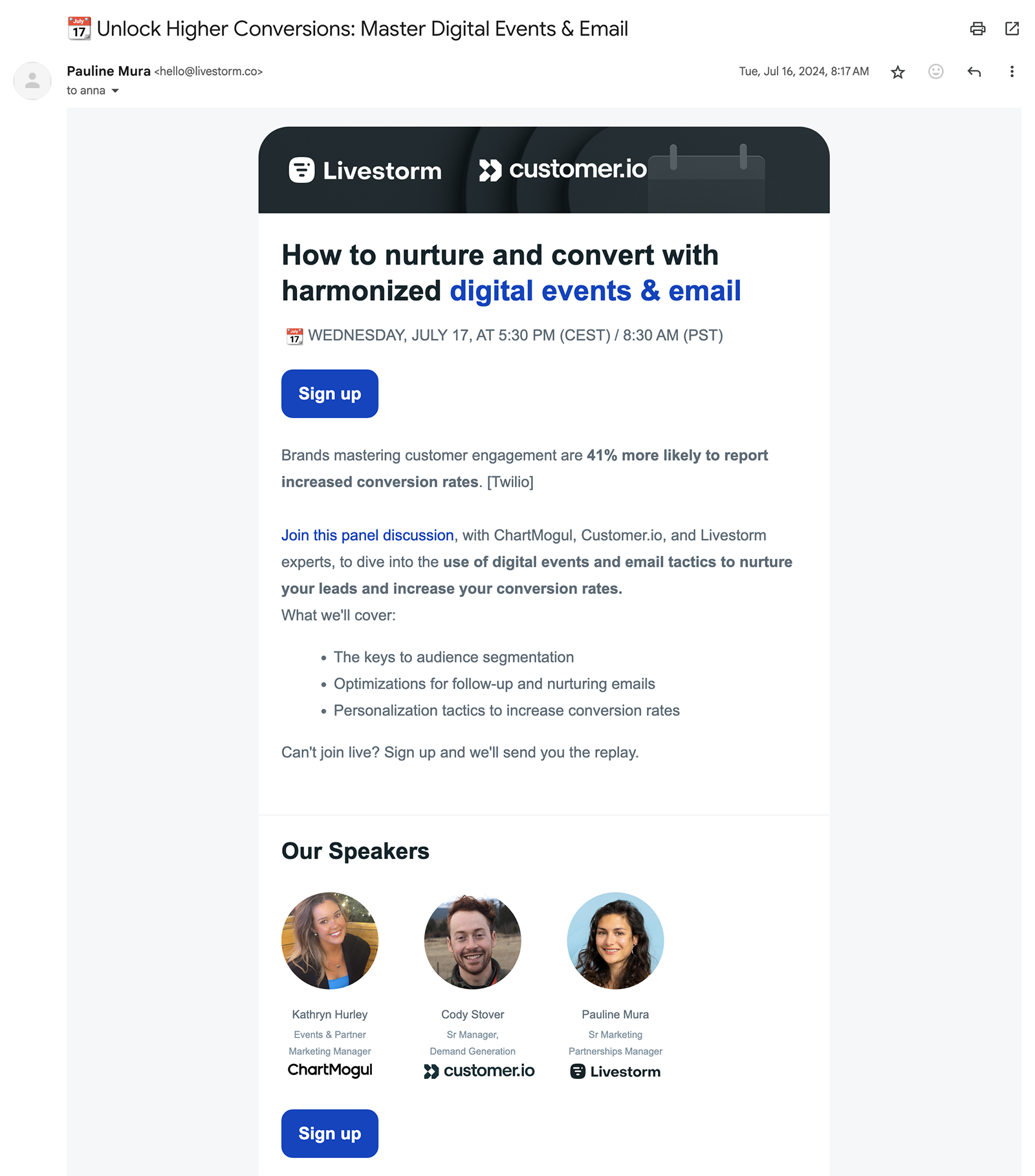 webinar invitation email from Livestorm