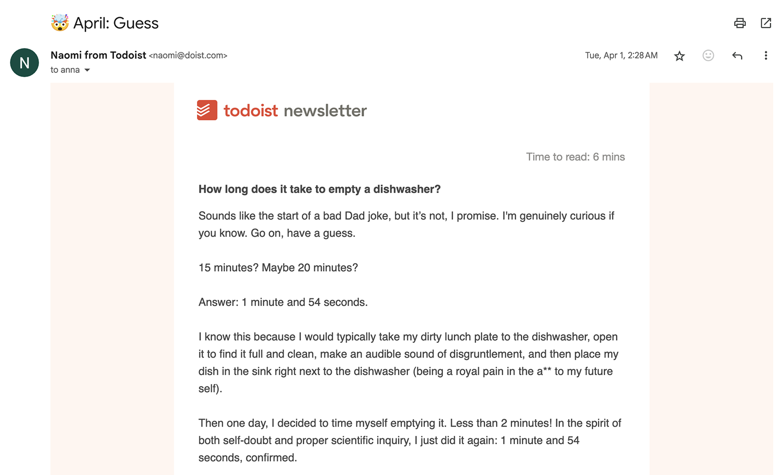 email newsletter from Todoist