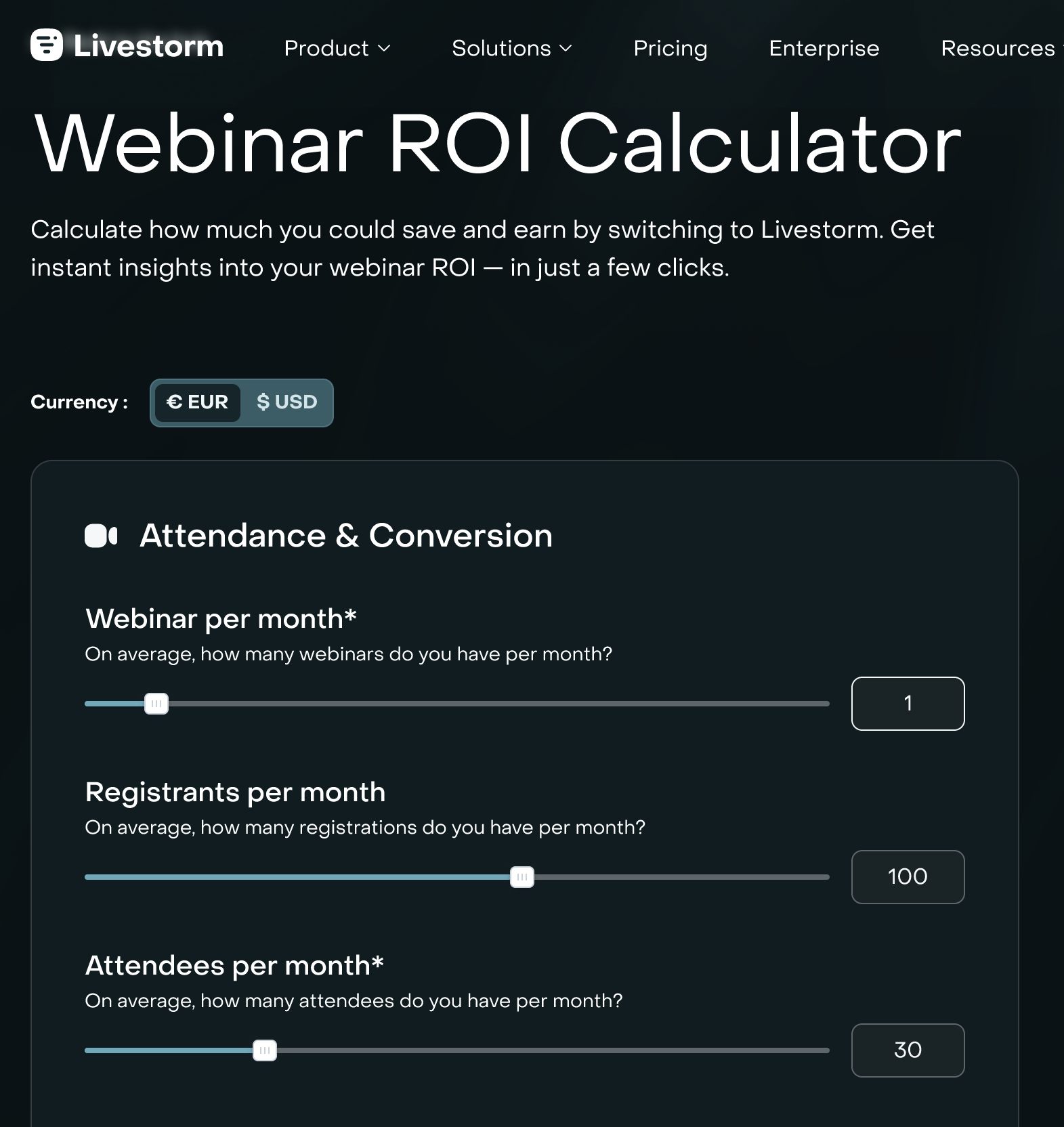 Livestorm webinar ROI calculator attendance data