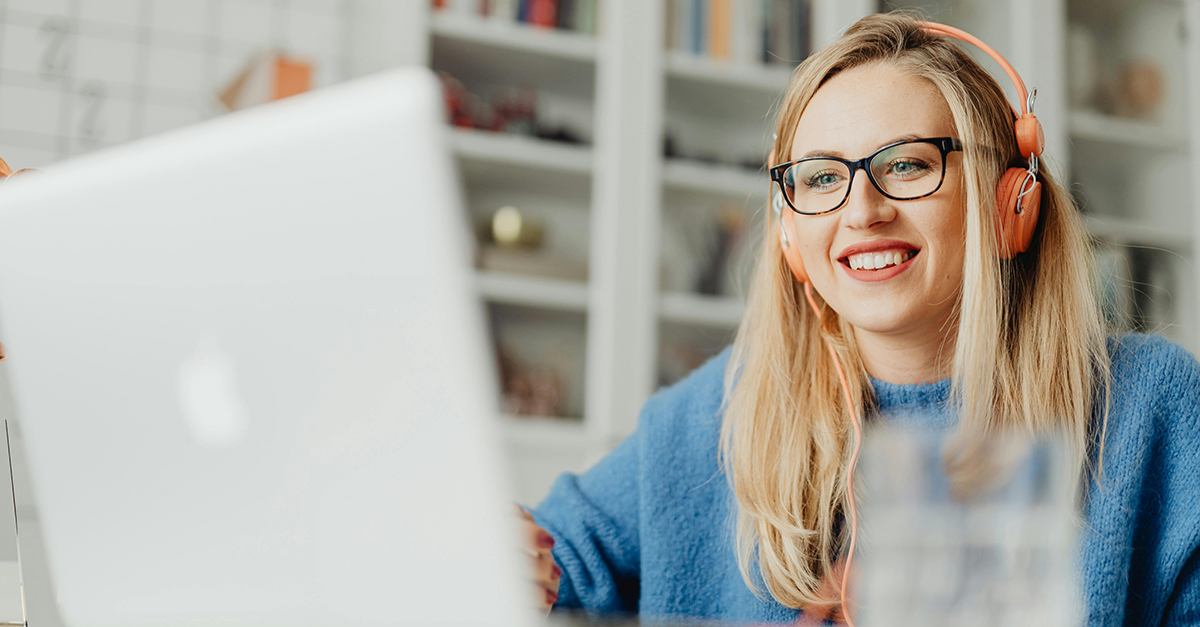 woman watching a webinar