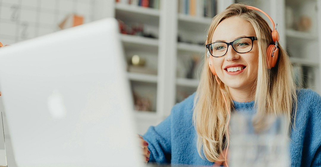 woman watching a webinar