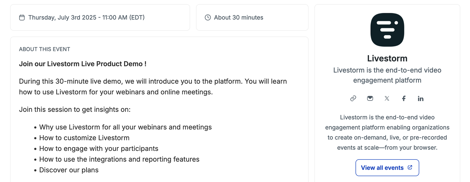 Livestorm's weekly product demo webinar