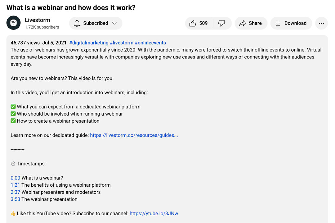 YouTube timestamps for video SEO
