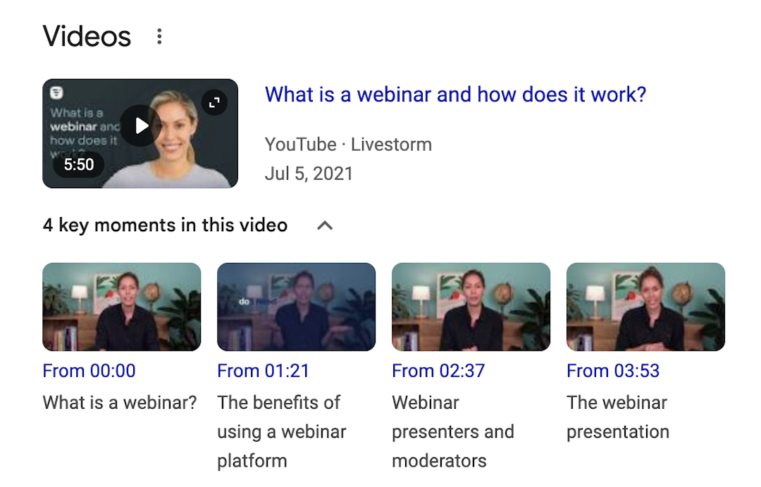 YouTube video chapters