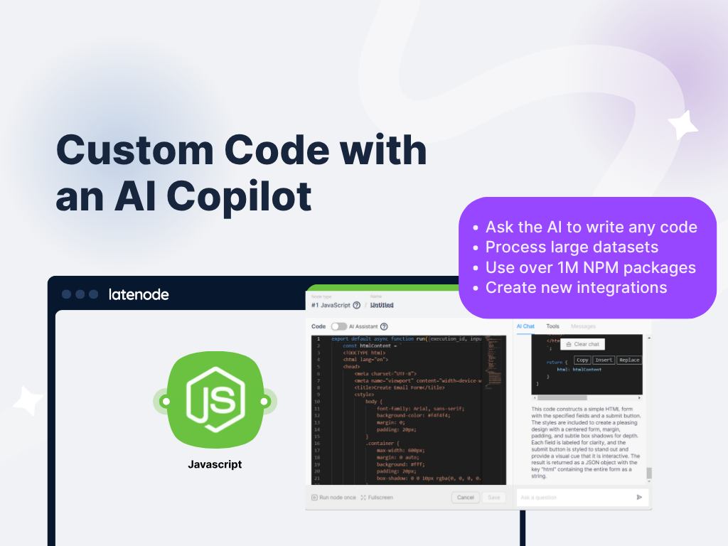 Código personalizado con copiloto de IA JavaScript