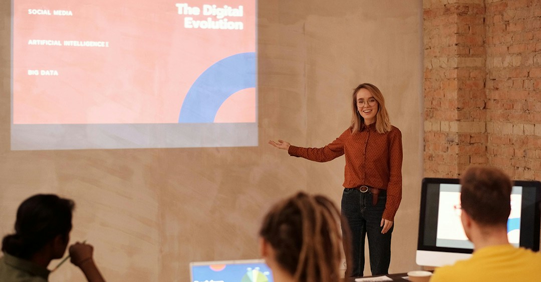woman giving a conference presentation