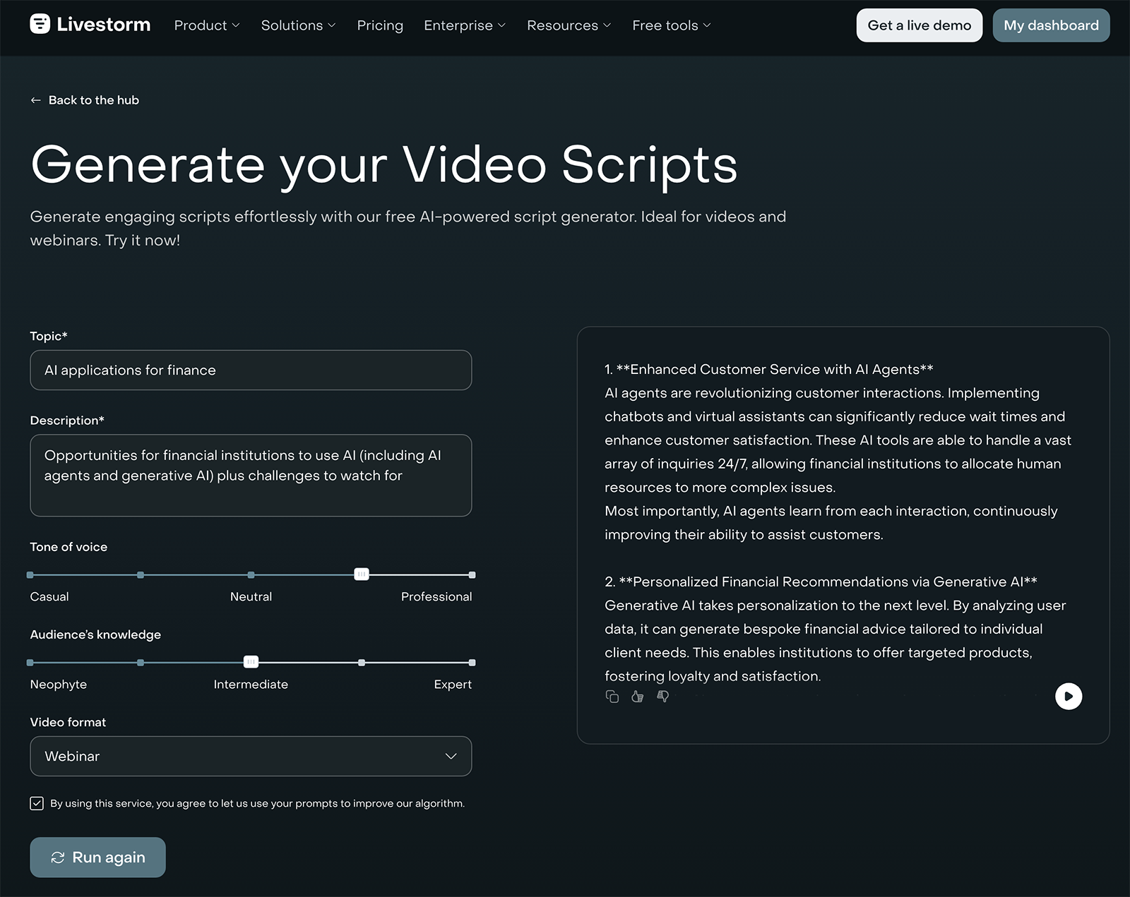 Livestorm video script generator