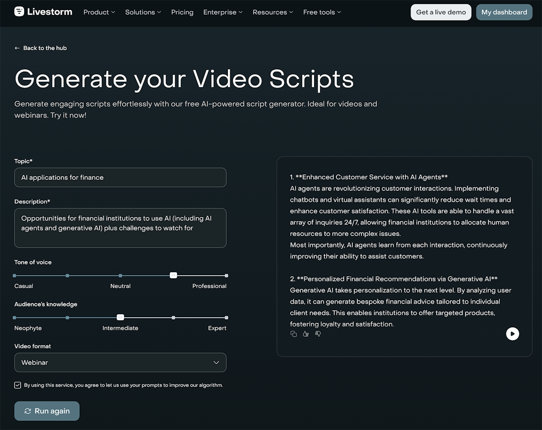 Livestorm video script generator