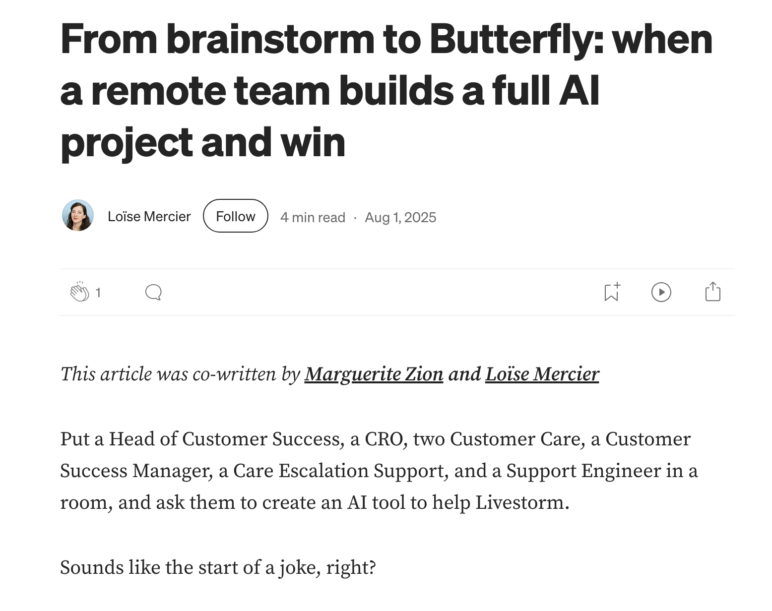 Loïse Mercier and Marguerite Zion Medium post about AI hackathon