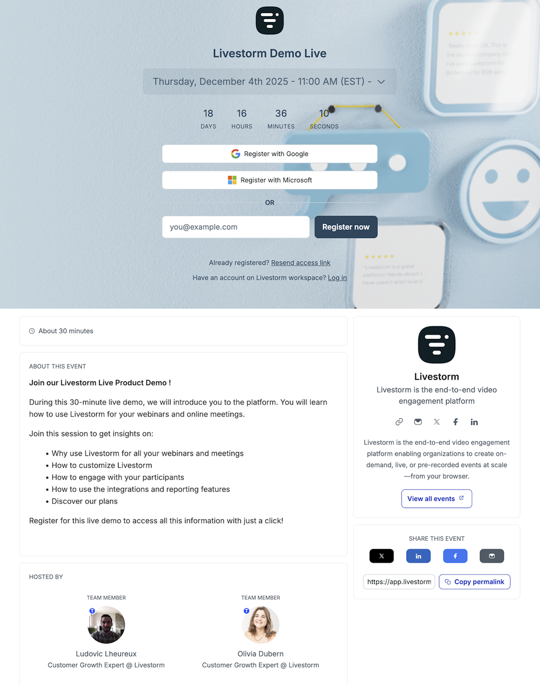 Livestorm webinar registration landing page