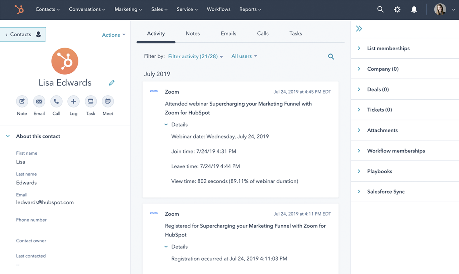 Zoom HubSpot integration