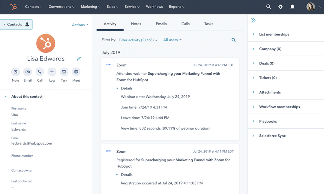 Zoom HubSpot integration