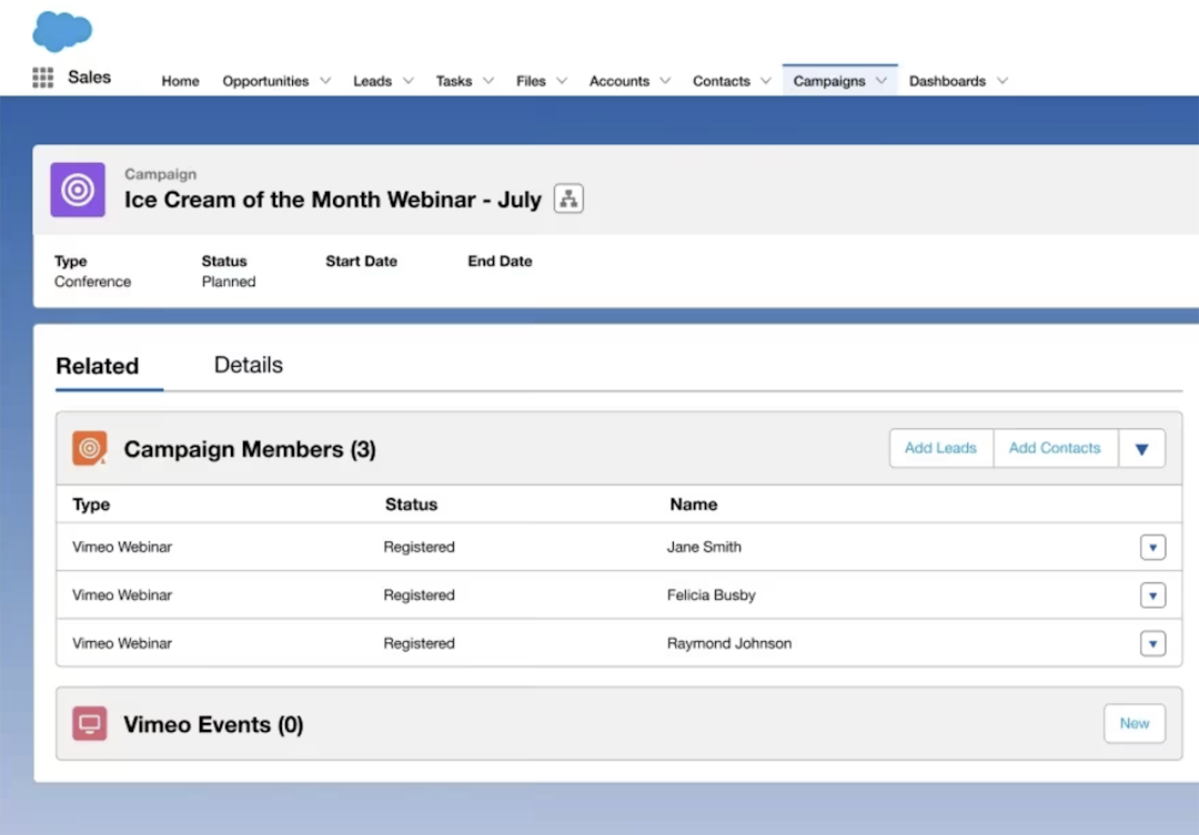 Vimeo Salesforce integration
