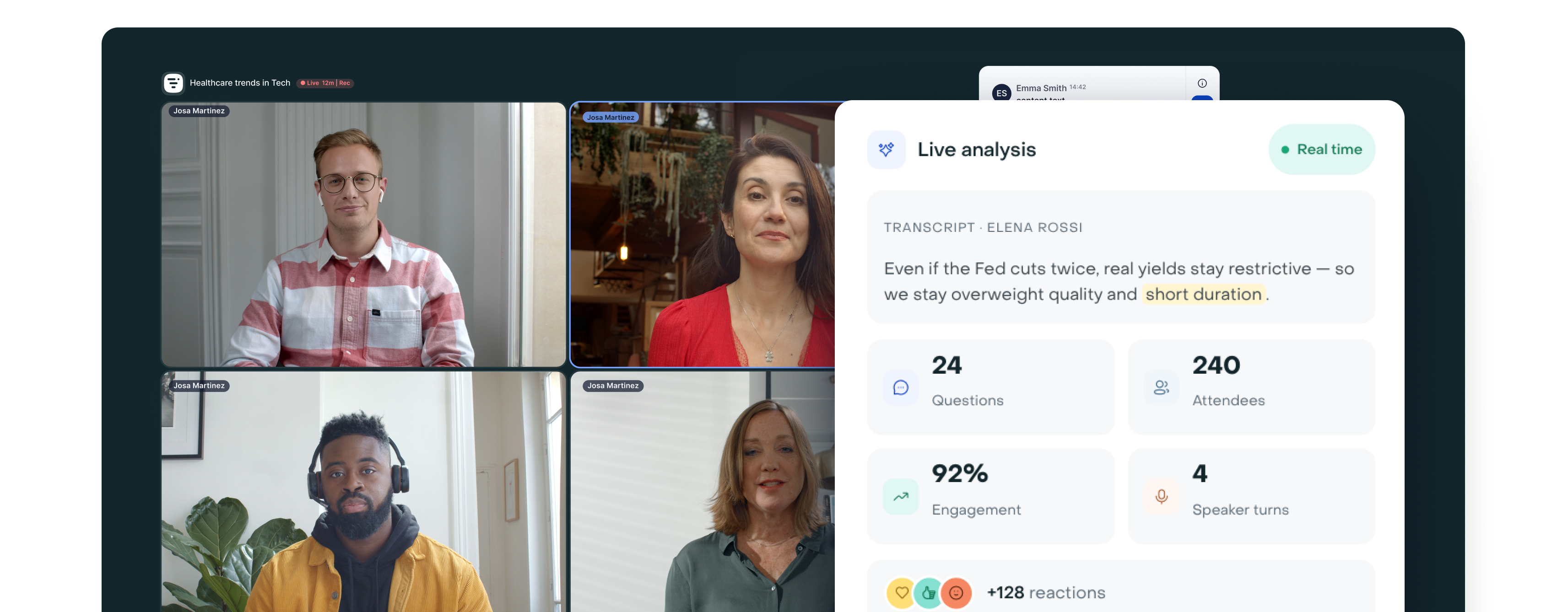 Real-time webinar transcript and engagement tracking during a live session