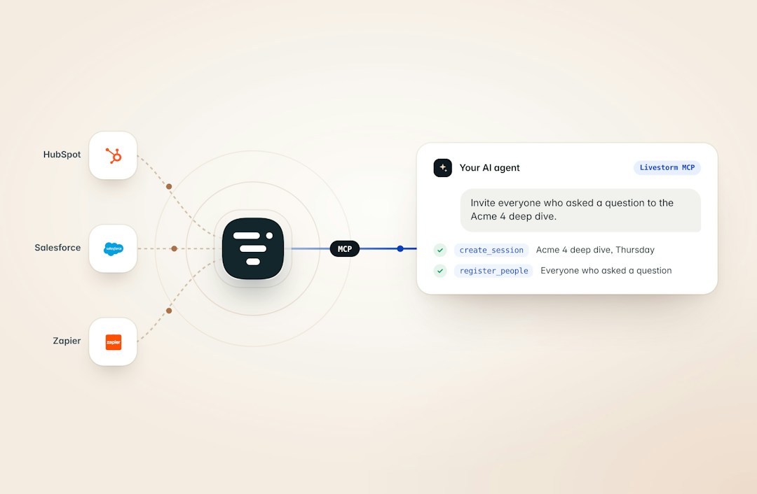 Livestorm connected to HubSpot, Salesforce, Zapier and an AI agent through MCP