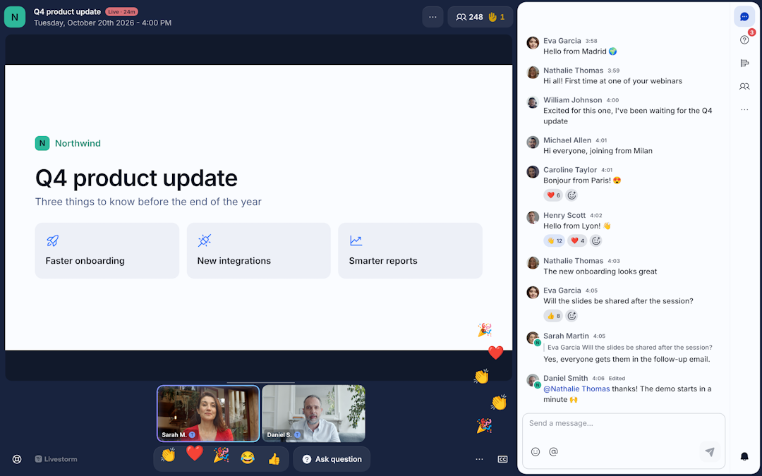 The viewer Room: reactions and the Ask question button under the stage