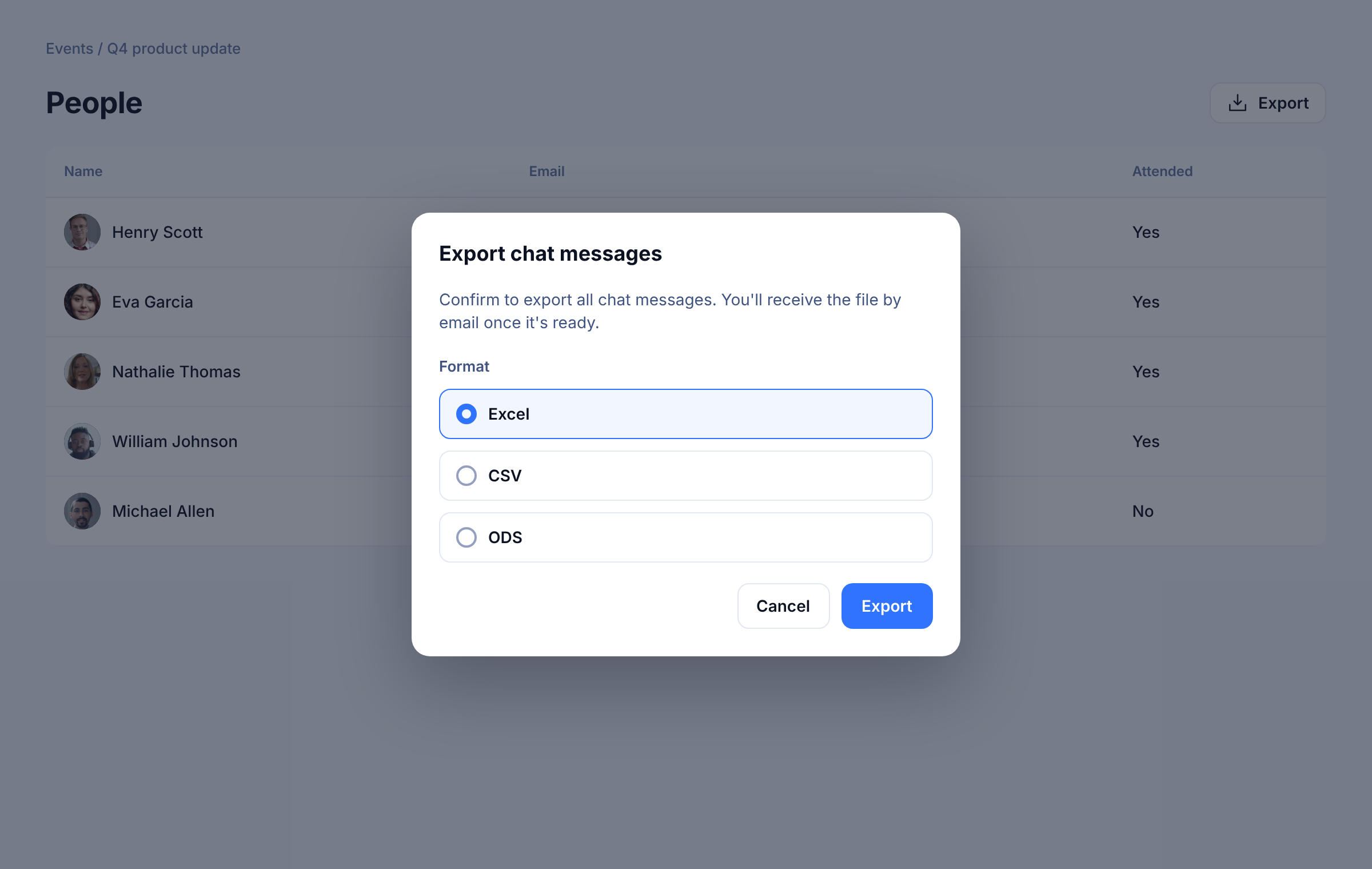 Exporting the chat of an event