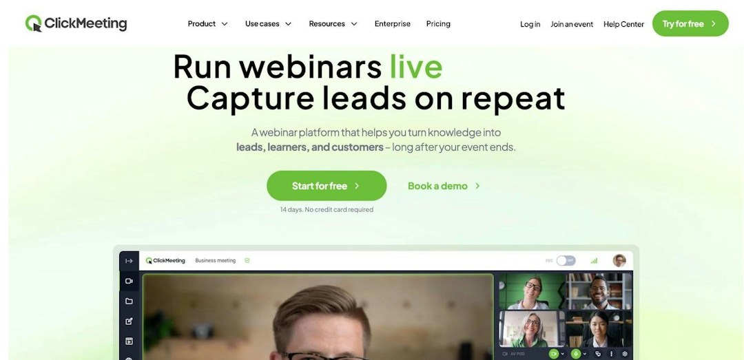 ClickMeeting webinar platform homepage