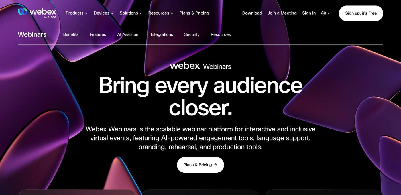 Screenshot of the Webex website