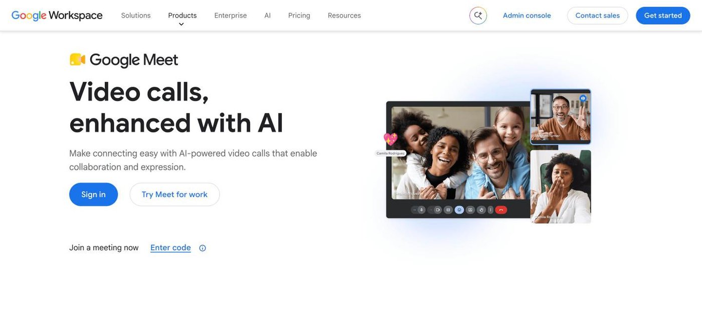 Screenshot of the Google Meet website