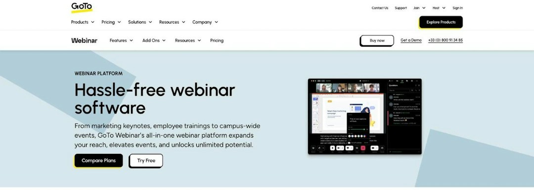 Screenshot of the GoTo Webinar website