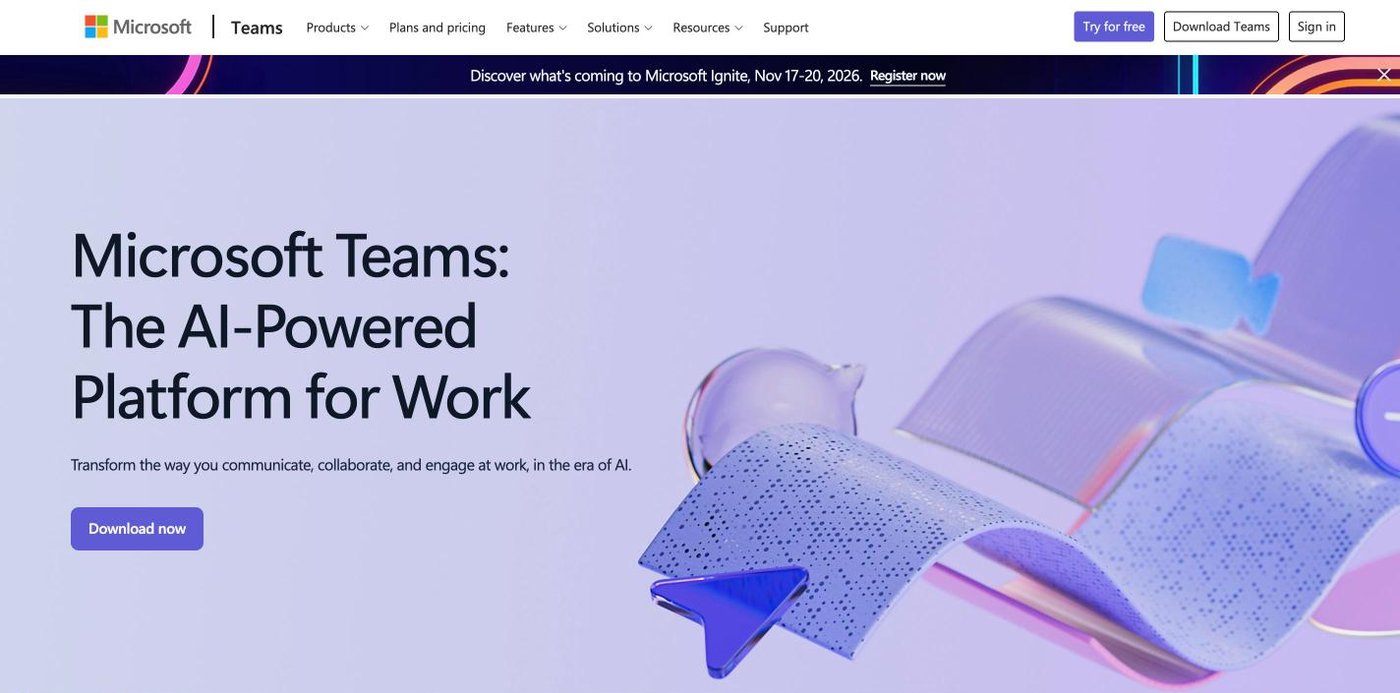 Screenshot of the Microsoft Teams website