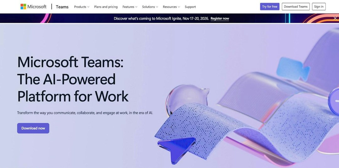 Screenshot of the Microsoft Teams website