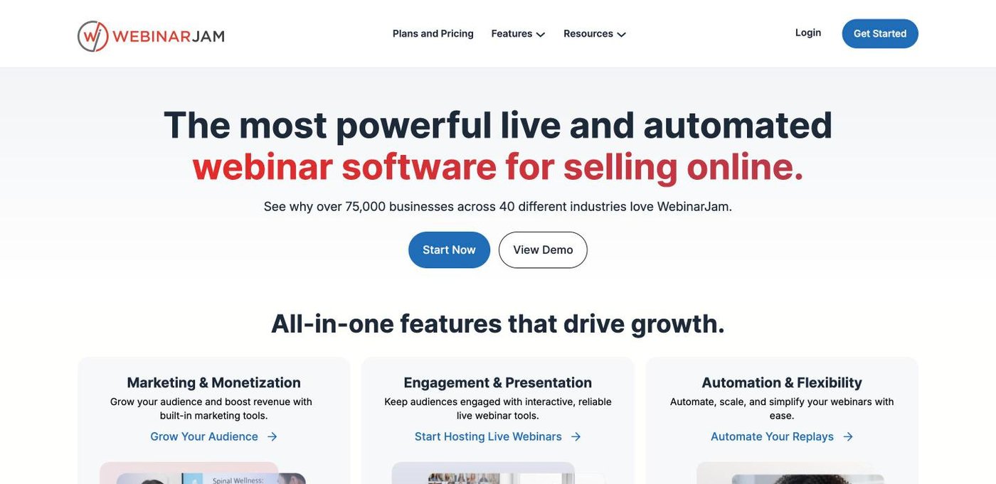 Screenshot of the WebinarJam website