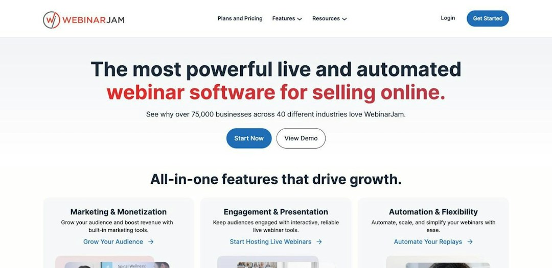 Screenshot of the WebinarJam website