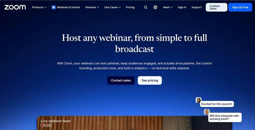Screenshot of the Zoom website