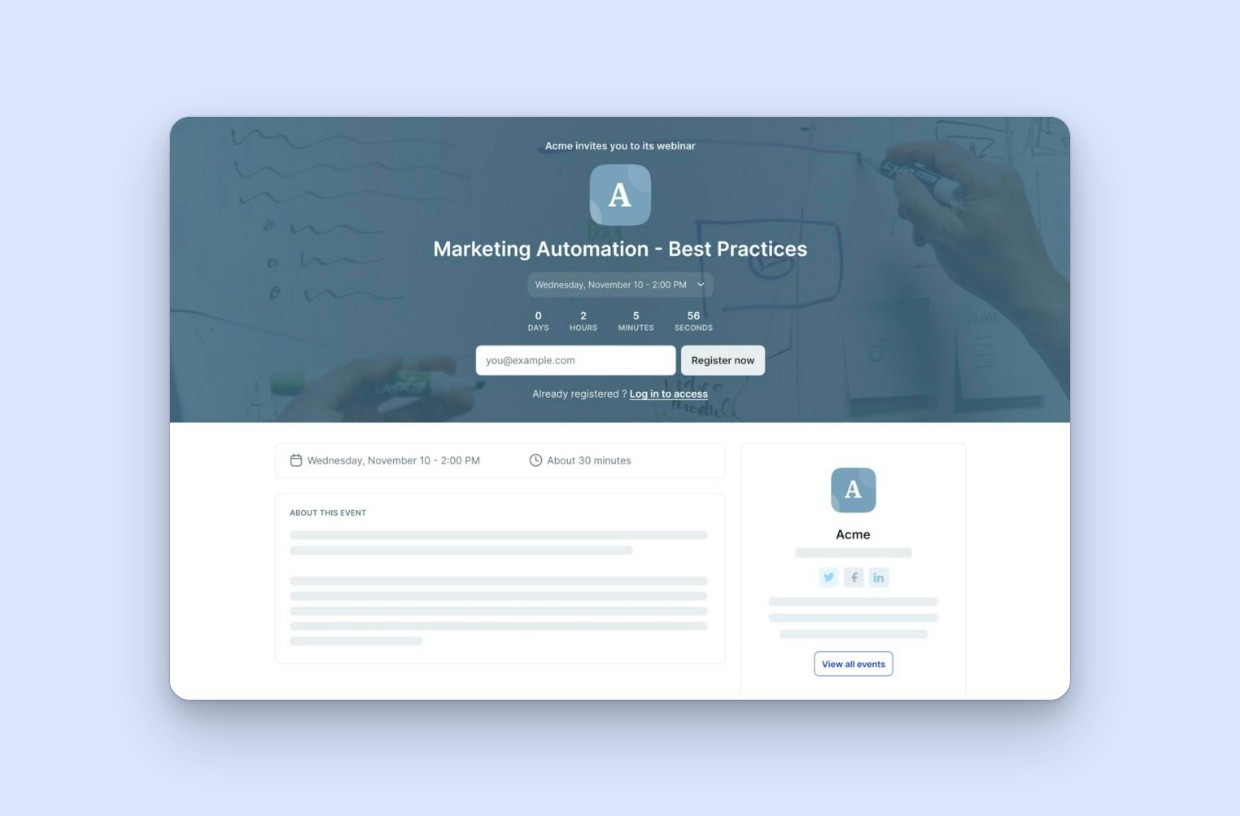 A Livestorm webinar registration page