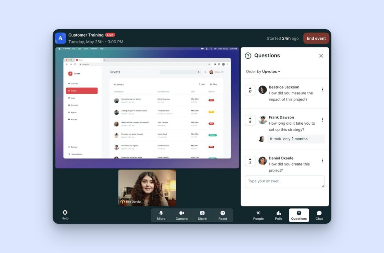 A training session with Q&A in Livestorm