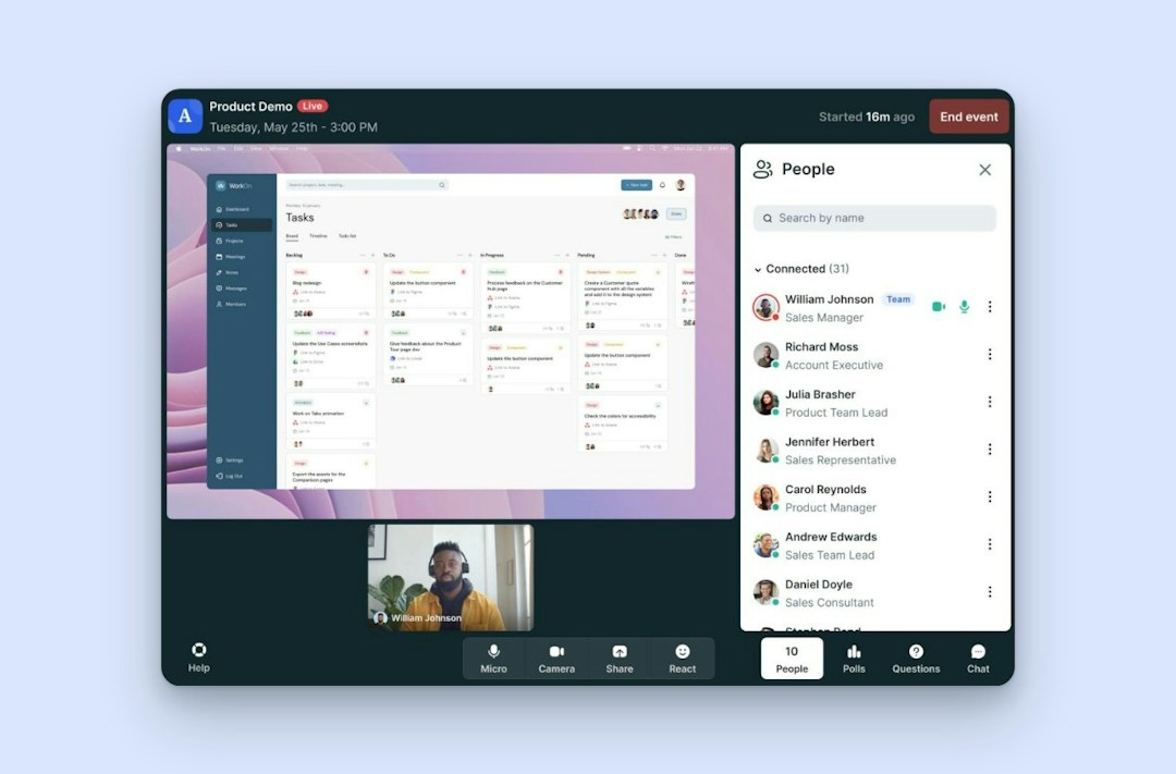 A live product demo in the Livestorm event room