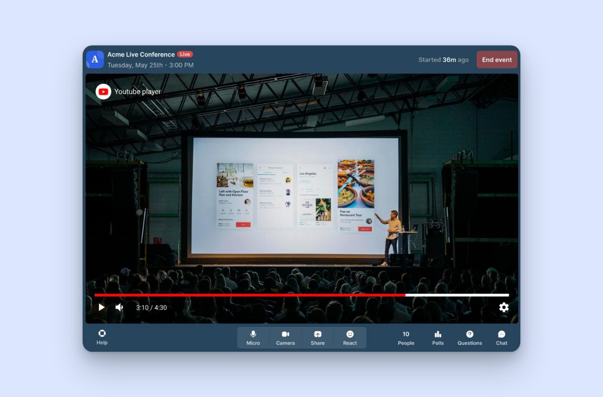A live conference streamed in the Livestorm event room
