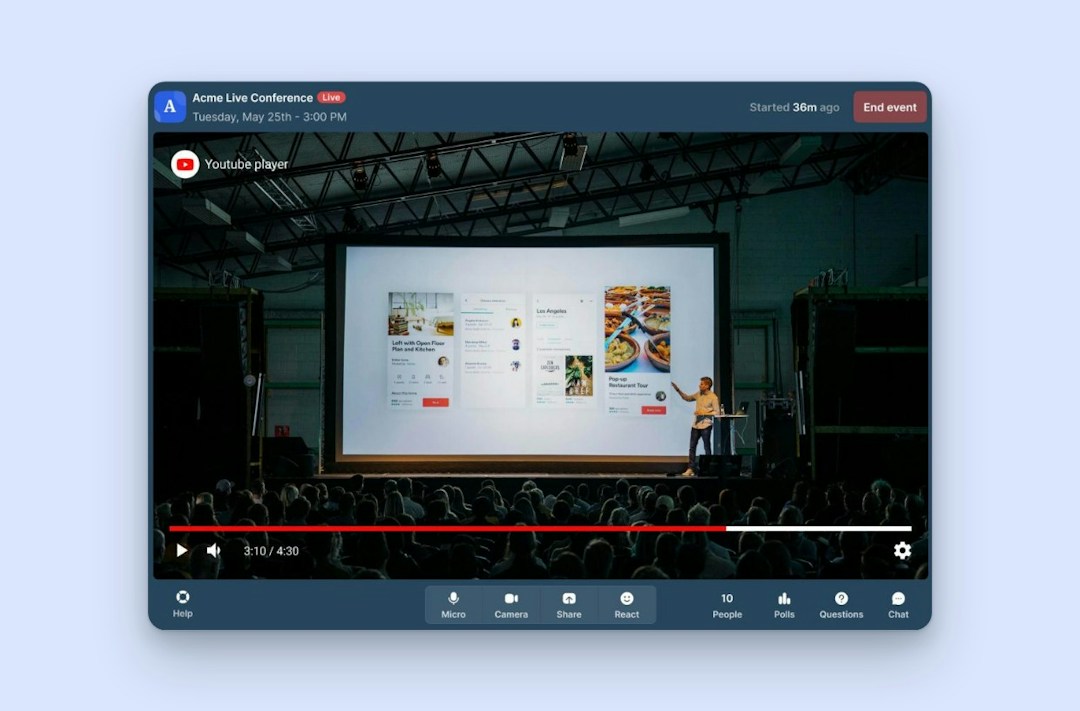 A live conference streamed in the Livestorm event room
