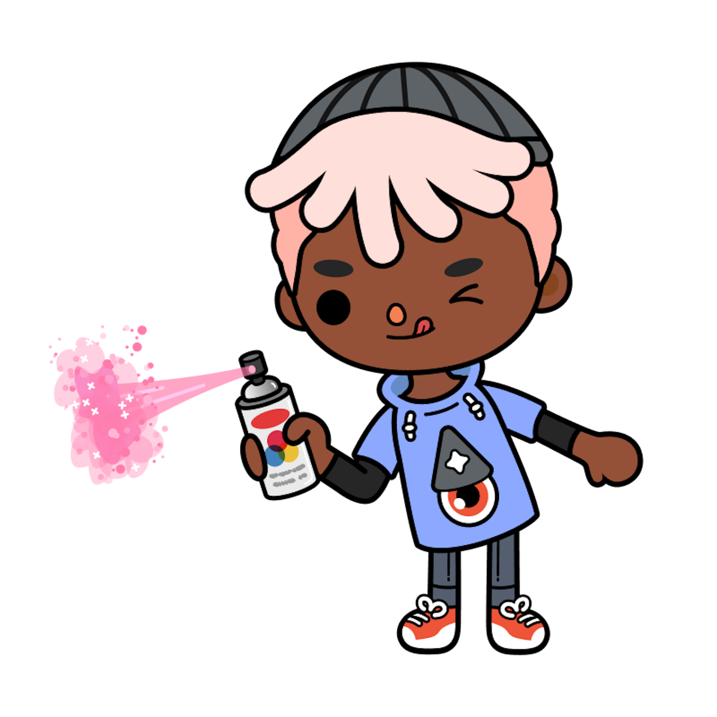 This is an image of Leon, a character from Toca Boca World, holding a spray can and spraying onto a surface