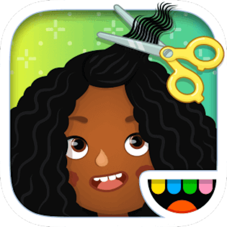 This is the app icon for Toca Hair Salon 3. It features the head of a character getting it's wavy hair cut