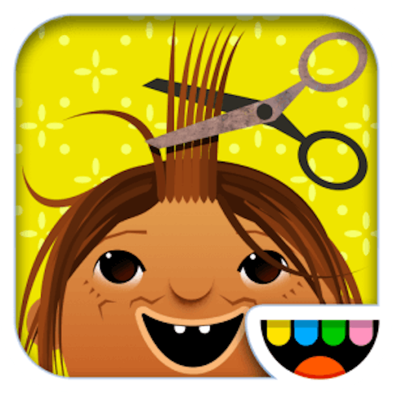 This is the app icon for Toca Hair Salon. It features a character getting it's hair cut.