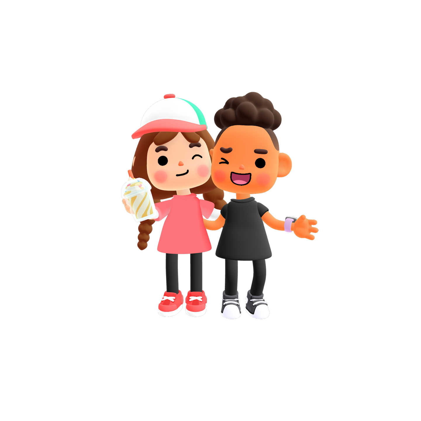 This is an image of two Toca Boca Days characters smiling and hugging
