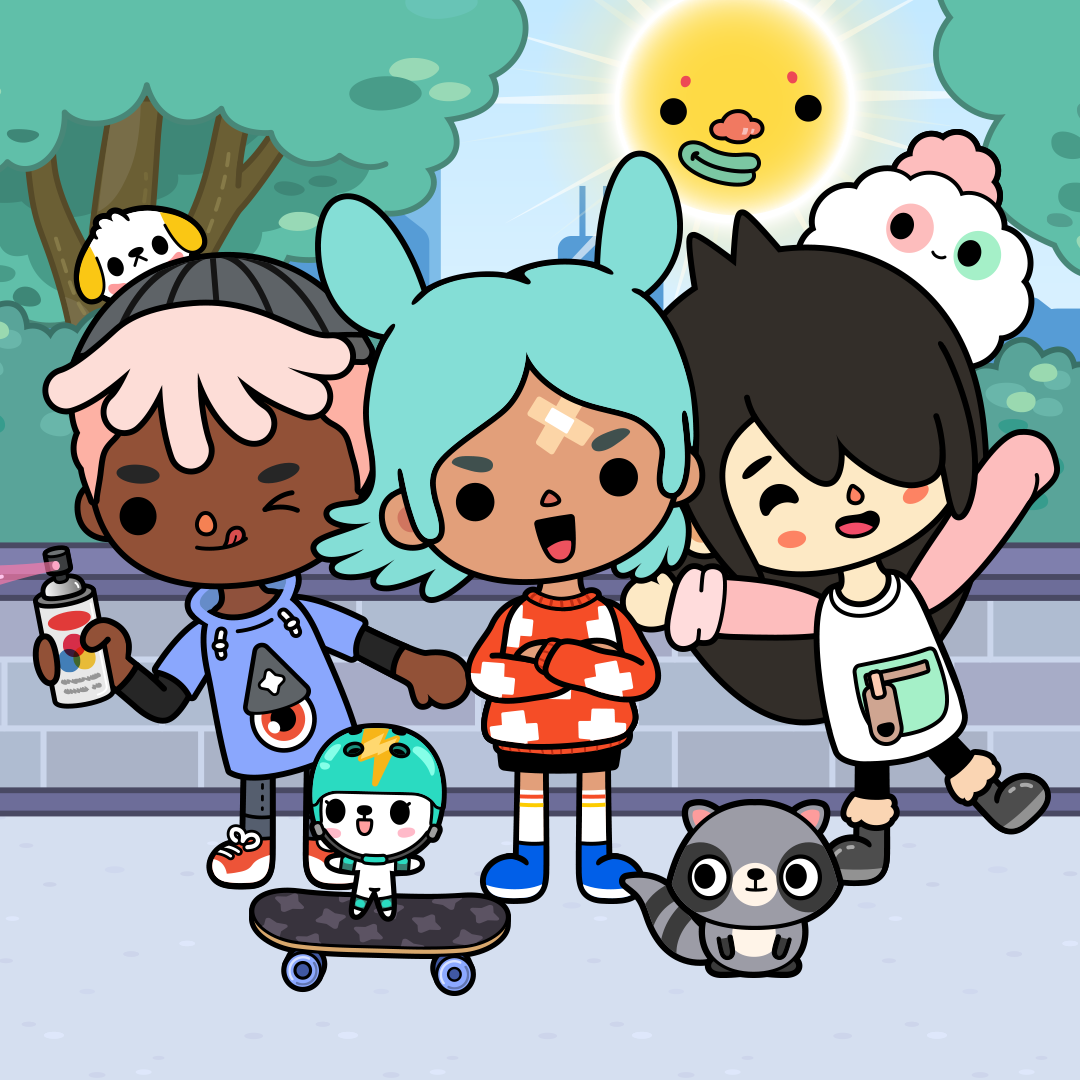 This is an image of Toca Boca World characters celebrating