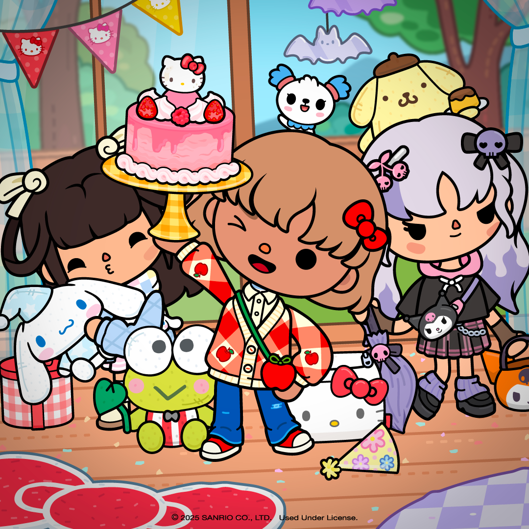 This is an image of characters wearing clothing inspired by Sanrio characters