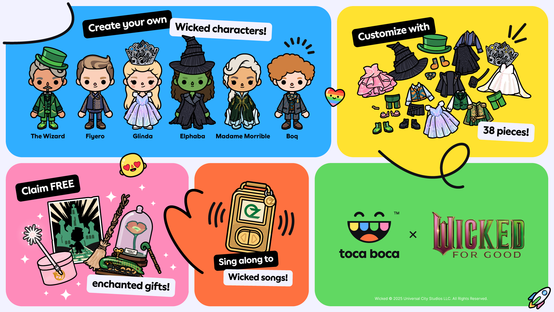 This is an image with details of the Toca Boca x Wicked collab