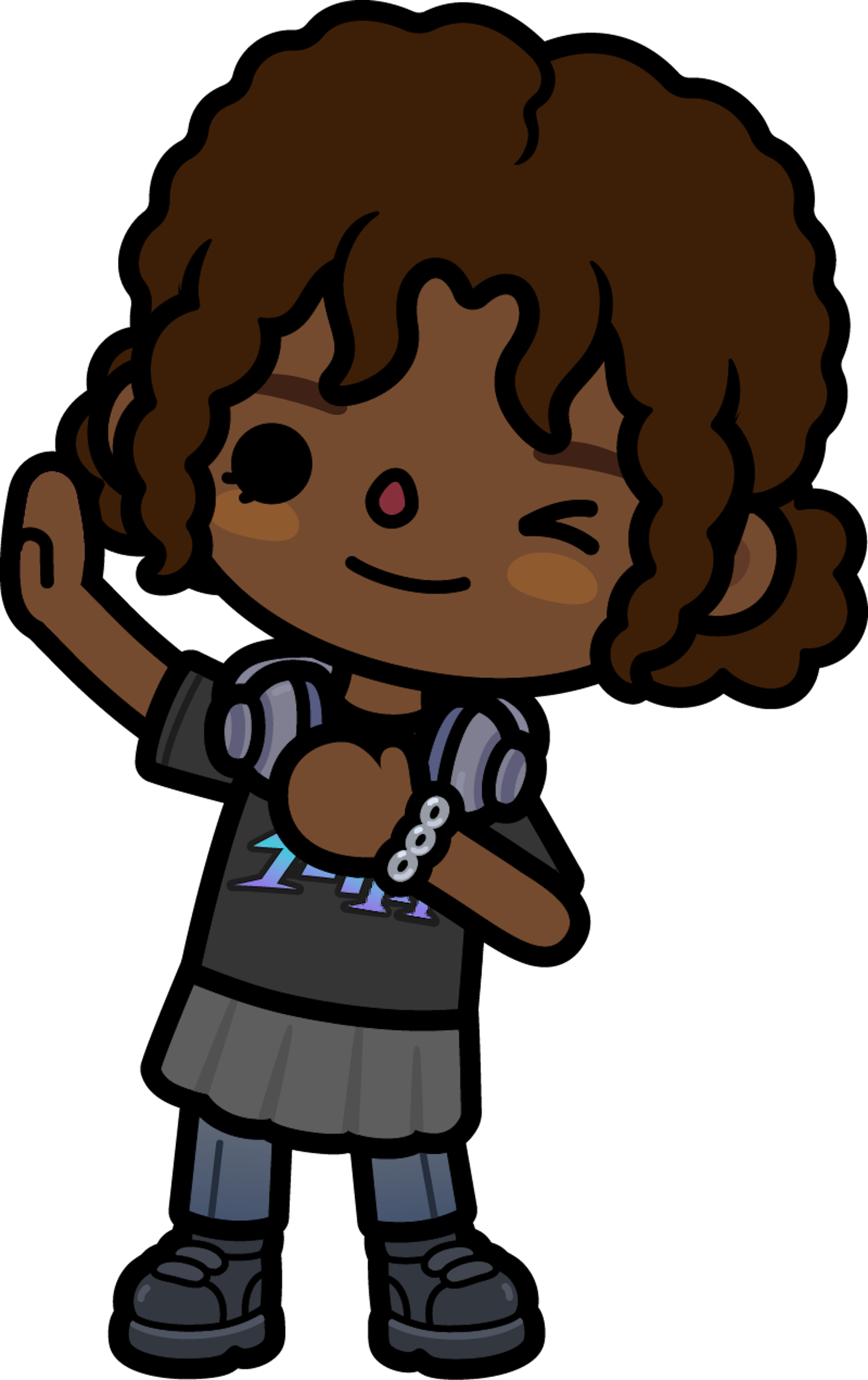 Girl with brown curly hair doing a high five