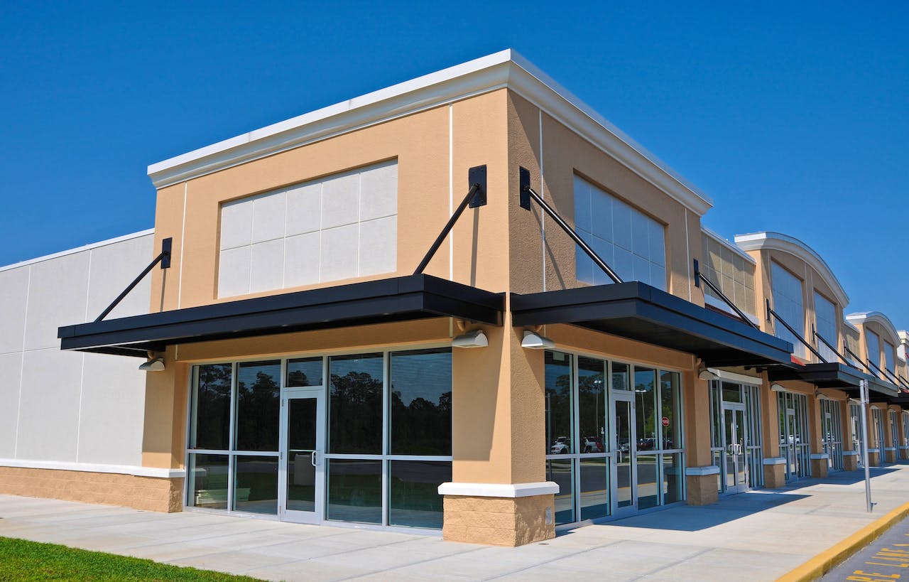 Commercial building with installed custom storefront glass.