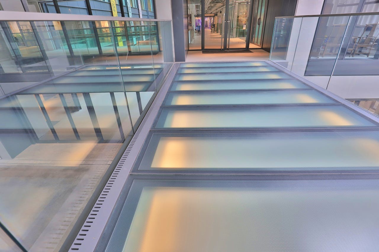 Glass flooring in a commercial building.