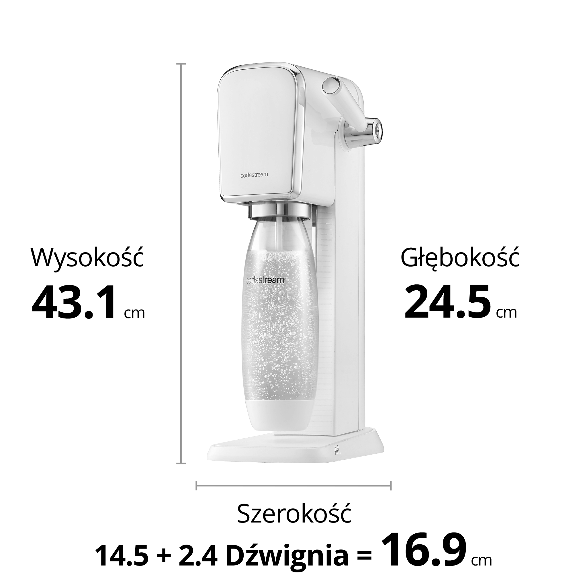 SodaStream ART Bialy Saturator rozmiar i wymiary