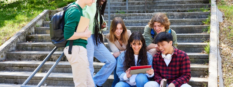 High school students on steps