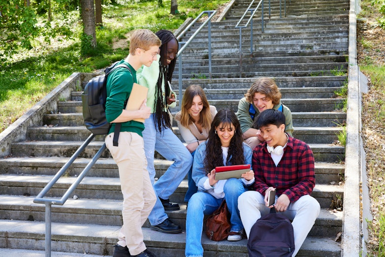 High school students on steps